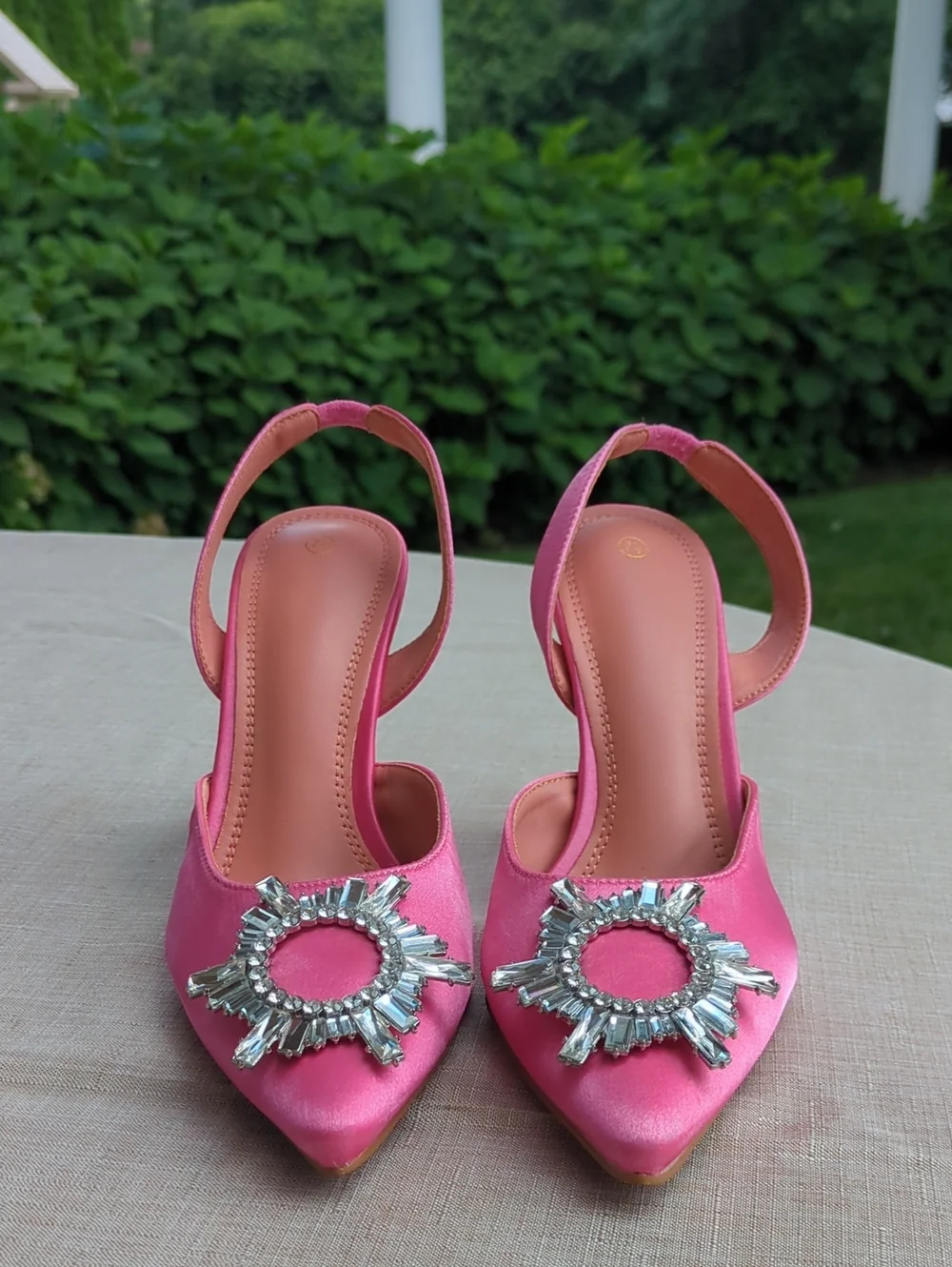 Pink Embellished Slingback Pointed-Toe Heels